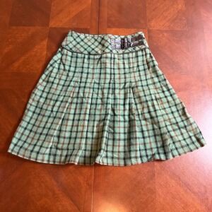 Y2K Skirt Womens Sz Uk 6 Green Plaid Pleated Mini A-Line Schoolgirl  Preppy